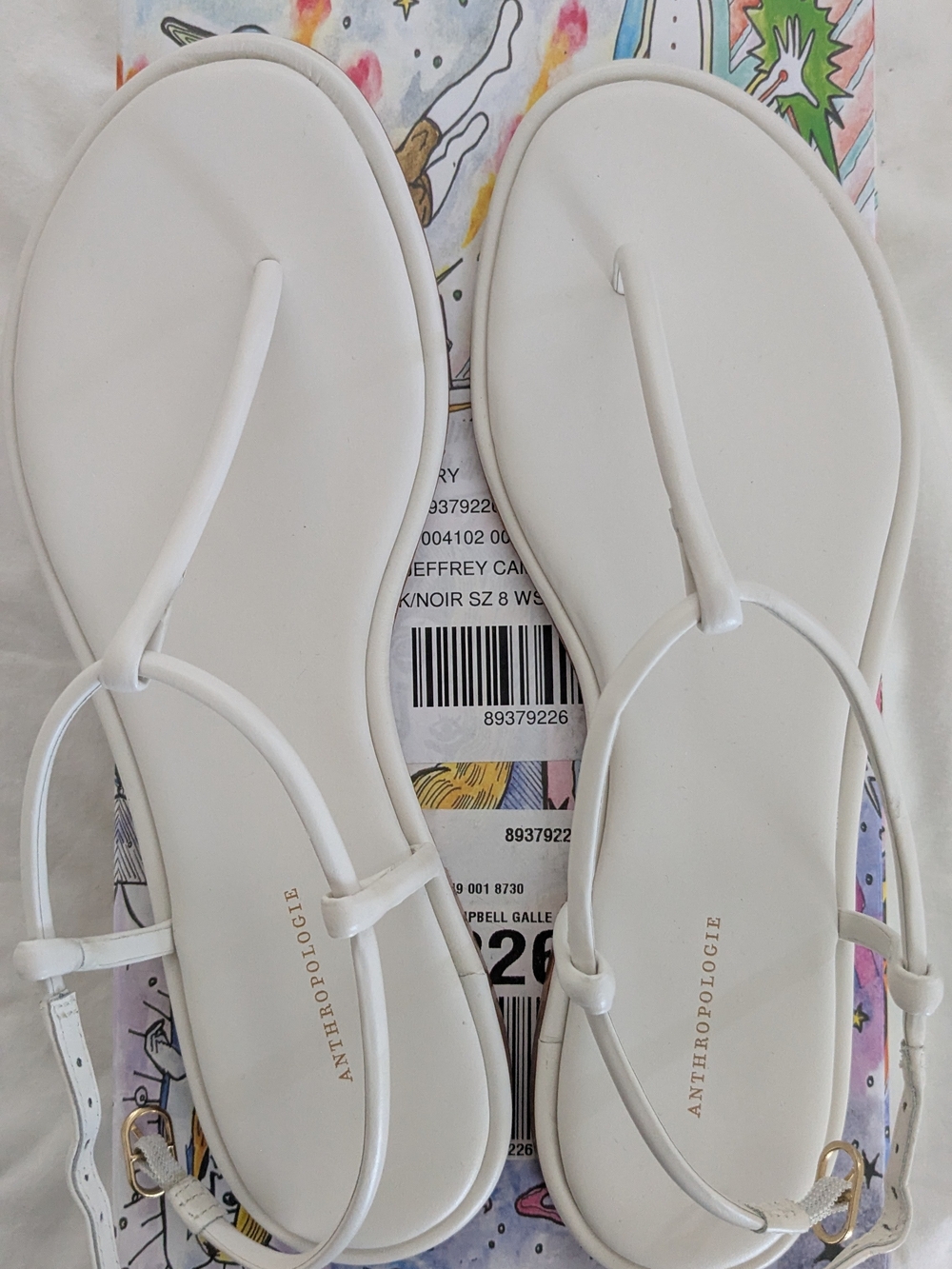 Anthropologie White Leather Minimal T-Strap Sandals